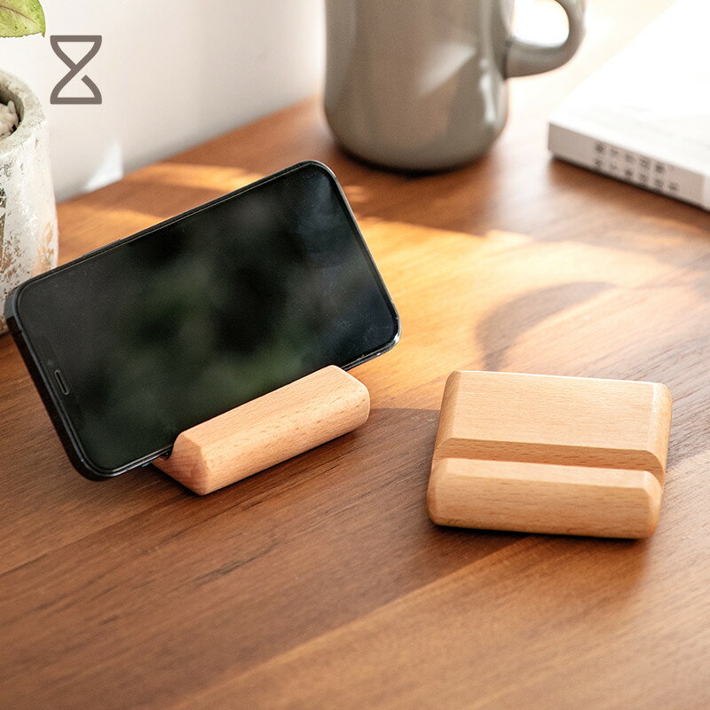 木製スマホホルダー 2個組 セット販売 天然木製 タブレットスタンド iPadスタンド 卓上ホルダー 汎用ウッドモバイルスタンド Android/iPhone 6 6s 7 8 X Plus iPad Miniなどに対応（木の色）
