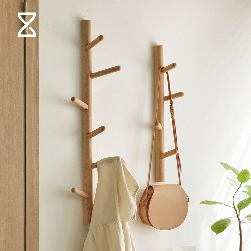 壁掛け木製ハンガー ウォールハンガーラック 4本木の枝フック付きタイプ 耐荷重5kg~10kg コートハンガー 可愛い小枝の形 木製 壁掛けコートラック 様々な...