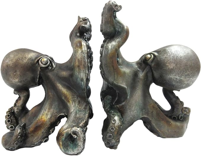 【中古】【輸入品・未使用】Antique Silver Octopus Decorative Bookends Set 13cm Tall