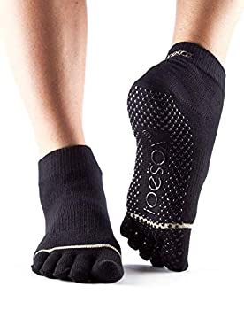 【中古】【輸入品・未使用】ToeSox レディース アンクルソックス 5本指グリップソックス 滑らない ヨガ/ピラティス/バレエ用トーソックス S ブラック