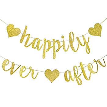 楽天スカイマーケットプラス【中古】【輸入品・未使用】Happily Ever After Banner- ゴールドグリッター、独身パーティーデコレーション、Happily Ever After Decorations、ブライダルシャワーバナー、