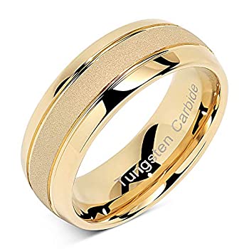 【中古】【輸入品・未使用】100S JEWELRY タングステンリング メンズ レディース ゴールド 結婚指輪 サンドブラスト仕上げ ドームエッジ サイズ 8-...