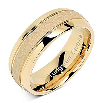 【中古】【輸入品・未使用】100S JEWELRY タングステンリング メンズ レディース ゴールド 結婚指輪 サンドブラスト仕上げ ドームエッジ サイズ 8-16