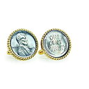 【中古】【輸入品・未使用】1943年リンカーンスチールPennyゴールドトーンロープベゼルカフリンク