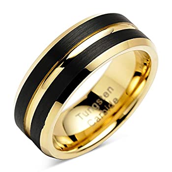 【中古】【輸入品・未使用】100S JEWELRY タングステンリング メンズ 結婚指輪 ブラック マットゴールド 溝付きセンター サイズ8-16