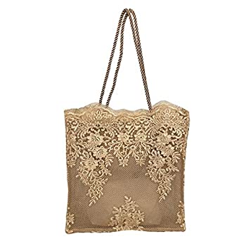 【中古】【輸入品・未使用】レディース フラワー刺繍トート フロストシルク ストローバッグ 夏 海辺 旅行 バケーション ビーチバッグ ショルダー レトロ レース ハンドバッ