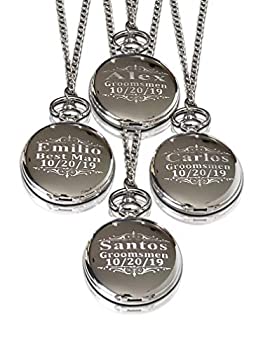 【中古】【輸入品・未使用】懐中時計 4人の花婿付添人 ユニークなギフトチェーン&ボックス刻印 4色 M シルバー(Silver)