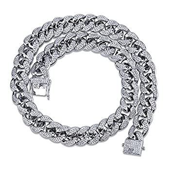 【中古】【輸入品・未使用】topgrillz 14?mm 18?KシルバーメッキIced Out CZ大きな犬ラボSimulated Diamondマイアミキューバチェーンネックレスメンズヒップホップ