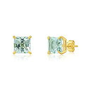 【中古】【輸入品・未使用】14K ホワイト イエロー ゴールド ソリティア プリンセスカット ジェムストーン スタッド イヤリング (7mm)