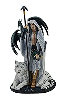 【中古】【輸入品 未使用】Resin Statues Arcana The Magi by Ruth Thompsonホワイトウィザードwith Tiger and Dragon statue 6.75 X 10.5 X 5インチホワイトモデル wu770