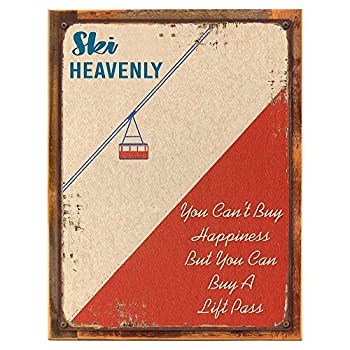 【中古】【輸入品・未使用】スキーHeavenlyメタルサイン--スキーリフト、ヴィンテージ、レトロ Framed ..