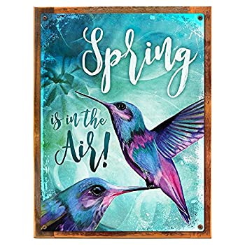 楽天スカイマーケットプラス【中古】【輸入品・未使用】Spring Is In The Air、ハチドリメタルサイン-- brings、花、ガーデン Framed Outdoor 18％ダブルクォーテ％x24％ダブルクォーテ％ ブルー 8-MEM1063FSP