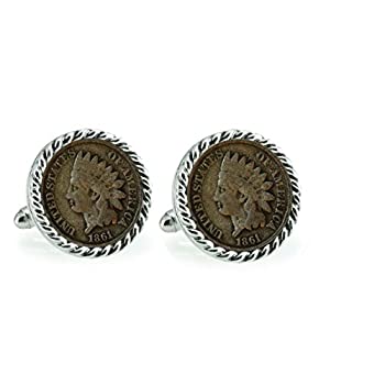 【中古】【輸入品・未使用】Civil War Indian Head Penny Silvertoneロープベゼルカフリンク