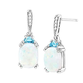 【中古】【輸入品・未使用】3 ct Natural Opal & Blue Topaz Drop Earrings with Diamonds in Sterling Silver 【中古】【輸入品・未使用】3 ct Natural Opal & Blue Topaz Drop Earrings with Diamonds in Sterling Silver