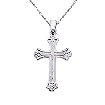 【中古】【輸入品・未使用】14?Kホワイトゴールド小さなケルトクロスペンダント18インチチェーン付き