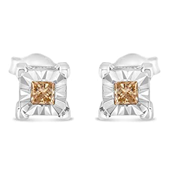 【中古】【輸入品・未使用】スターリングシルバープリンセスカットダイヤモンドソリティアスタッドイヤリング( 3?/ 8?cttw、k-lカラー、i1?- i2クラリティ)