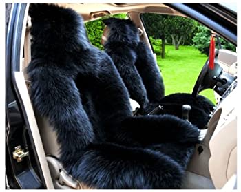 【中古】【輸入品・未使用】シープスキンカークッション ブラックカラー シープスキン カーフロントシ..