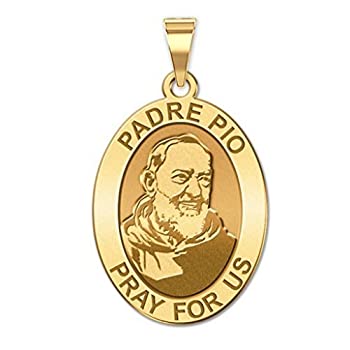 【中古】【輸入品 未使用】PicturesOnGold.com パドレピオ - オーバル - 3/4インチ×1インチ ソリッド14Kイエローゴールド