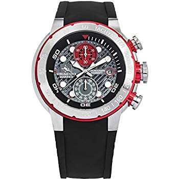 【中古】【輸入品・未使用】Strumento Marino Saint Tropez クロノグラフダイブウォッチ グレー/レッドダイヤル ブラックバンド