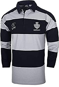 【中古】【輸入品・未使用】(Large) - SCOTLAND HOOPED GREY/NAVY THISTLE EMBROIDERED LONG SLEEVE LIVE FOR RUGBY SHIRT SIZES XS - 3XL