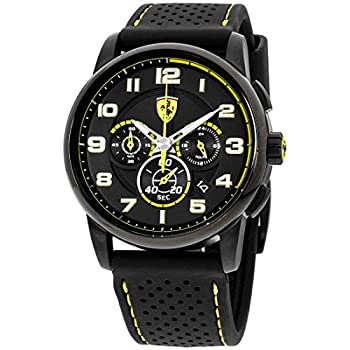 【中古】【輸入品 未使用】Ferrari 0830061 Men 039 s Heritage Black Dial Black Silicone Strap Chronograph Watch