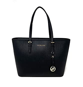 【中古】【輸入品・未使用】Michael Kors Womens Jet Set Leather Shopper Tote Handbag Black Large