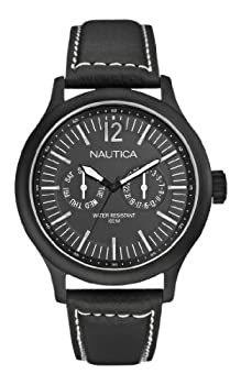 Nautica Men's 'South Coast Date/NCT-150 Multi' Quartz Stainless Steel and Leather Casual Watch%カンマ% Color:Black (Model: N13603G)