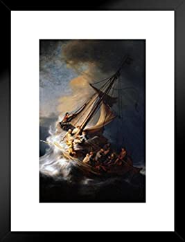【中古】【輸入品 未使用】ポスター Foundry レンブラント ガリラヤの海の上の嵐の中のキリスト マットフレーム 壁アートプリント 20x26