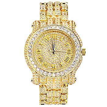【中古】【輸入品・未使用】メンズ 45mm アイスド ウォッチ ダイヤモンド ローマン ダイヤル 14K ゴールド、シルバー、ツートーン仕上げ - 模造ダイヤモンド - キラキラ光る