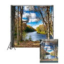 【中古】【輸入品・未使用】Leowefowa 10x10フィート ビニール写真背景 田舎の森 川 青空 白雲 自然 秋の風景 背景 子供 大人 写真スタジオ小道具