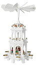 【中古】【輸入品・未使用】Christmas Pyramid 46cm White Wood Nativity Play - 3 Tier Carousel with 6 Candle Holders - Brubaker Design From Germany