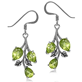 【中古】【輸入品・未使用】5.52ct. Natural Peridot 925 Sterling Silver Leaf Dangle Hook Earrings