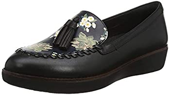 šۡ͢ʡ̤ѡFITFLOP Womens Paige Dark Floral Leather Moccasin Loafers%% Black%% US 5