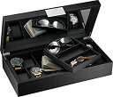 【中古】【輸入品 未使用】Watch and Sunglasses Box with Valet Tray for Men -14 Slot Luxury Display Case Organiser カンマ Black Carbon Fibre Design for Mens Jewelle