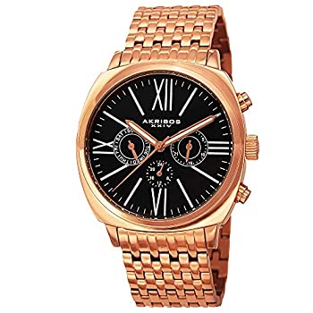 Akribos XXIV 腕時計 Akribos Black Dial Rose Tone Stainless Steel Watch AK636RG メンズ 