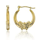【中古】【輸入品・未使用】14K イエローゴールド ファンシー フープ イヤリング ヒンジ付き | 猫と蝶 | 敏感な耳用イヤリング | イエローゴールドフープ | ソリッド ゴール