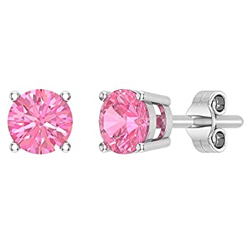 【中古】【輸入品・未使用】ピンクトルマリンジェムストーンスタッドイヤリング 14K ホワイトゴールド ラウンドカット クリア