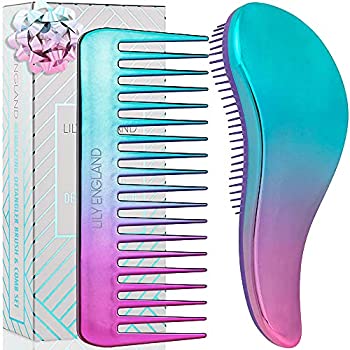 【中古】【輸入品 未使用】Lily England Detangling Hairbrush and Comb Set - Best Detangler Brush for Wet カンマ Dry カンマ Curly カンマ Women Kids Hair with Wide Toot