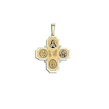 【中古】【輸入品 未使用】PicturesOnGold.com 4方向宗教メダル - 1インチ x 1インチ - ソリッド14Kイエローゴールド