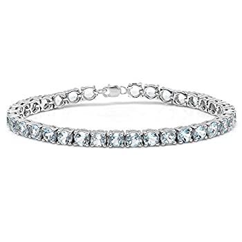 【中古】【輸入品・未使用】10.00カラットCTWスターリングシルバーRealラウンドカットアクアマリンレディーステニスブレスレット
