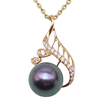 【中古】【輸入品・未使用】JYX Fine 14k Yellow Gold Black Round Tahiti Pearl South Sea Cultured Pendant Necklace of 18%ダブルクォーテ% Length(9.5mm Pearl)