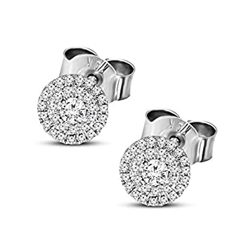 yÁzyAiEgpzValentines Day Gifts Lab Grown Diamond Earrings 14K White Gold 1/5 carat Lab Created Diamond Halo Stud Earring For Women (1/5 CTTW%J}%