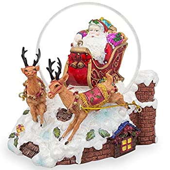 šۡ͢ʡ̤ѡ15cm Santa Sleigh and Reindeers Deliver Christmas Gifts Music Snow Globe