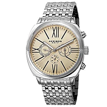 【中古】【輸入品・未使用】Akribos XXIVメンズAK636SSWレトロスイス多機能シャンパンダイヤルステンレススチールピローカットブレスレットウォッチ