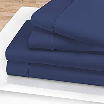 【中古】【輸入品 未使用】(Queen カンマ Navy Blue) - 1200 Thread Count 100 Egyptian Cotton カンマ Single Ply カンマ Queen Bed Sheet Set カンマ Solid カンマ Navy Blue