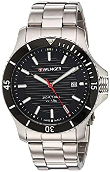 yÁzyAiEgpzWengerY0641.102?Sea Force 3h Analog Display Swiss Quartz Black Watch Black Dial%J}% Stainless Bracelet