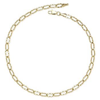 【中古】【輸入品・未使用】14?K黄色またはホワイトゴールド10-inchフラット4?mm Hammeredオーバルリンクチェーンアンクレット( 22.86?CM ( )