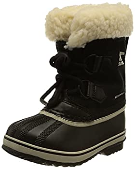 SOREL ? ユース Caribou 防水ウィンターブーツ 子供用 ファースノーカフ付き US サイズ: 4 Big Kid カラー: ブラック