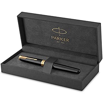 yÁzyAiEgpzPARKER Sonnet Fountain Pen%J}% Black Lacquer with Gold Trim%J}% Medium Nib