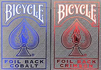 【中古】【輸入品 未使用】Bicycle Metal Luxe MetalLuxe Rider Back トランプ 2デッキ クリムゾンレッド コバルトブルー バージョン2